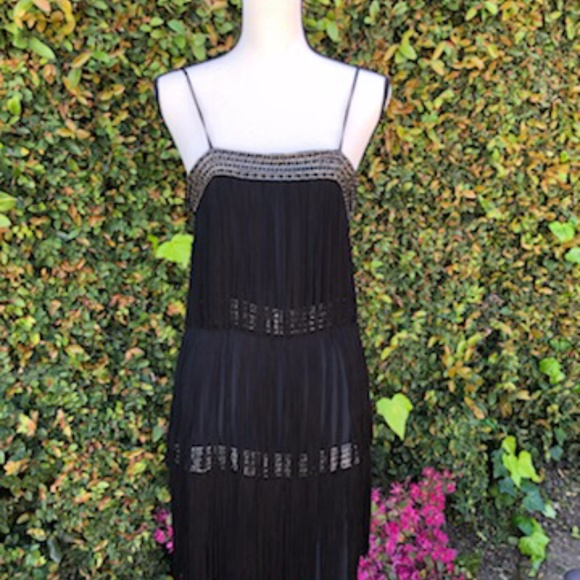 Sheri Bodell 100% Silk Black Fringe Dress